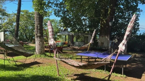 Outdoor Recreation Area Hammocks Ping Pong Table Park Resort Stock Footage 345164785