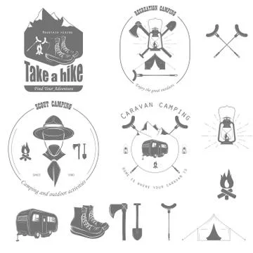 Outdoor Recreation Vector Badge Set. Illustrazione stock