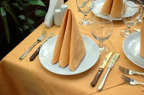 Outdoor restaurant table Stock Photos