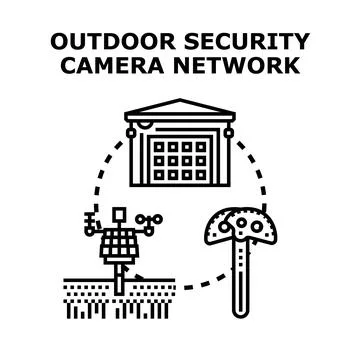 Outdoor security camera network protecting property Stock Illustration