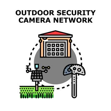 Outdoor security camera network protecting property Stock Illustration