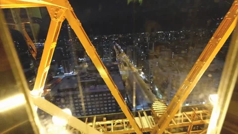 Outdoor snow viewed inside an elevator ride in Sapporo, Japan Stock Footage 151462701