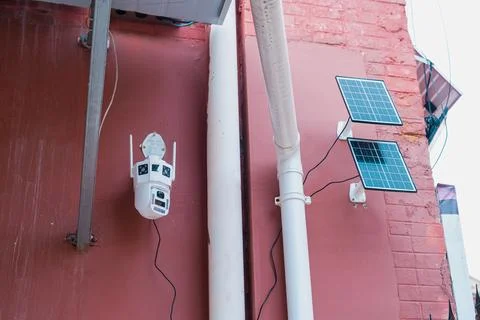Outdoor solar powered security camera system Stock Photos