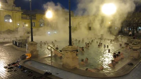 Outdoor spa in the winter Stock Footage 80906807