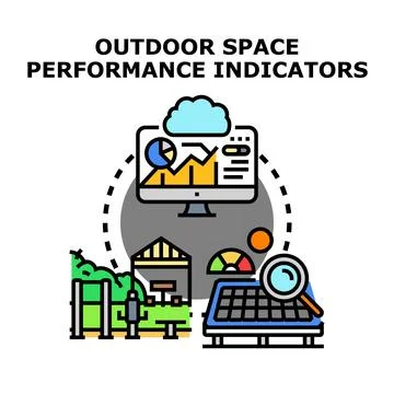 Outdoor space performance indicators measuring green building efficiency 库存插图