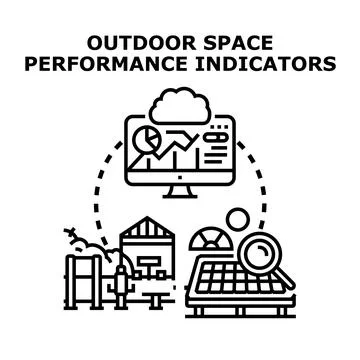 Outdoor space performance indicators measuring green building efficiency Stock Illustration