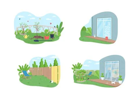 Outdoor spring cleaning 2D vector web banner, poster set Stockillustratie