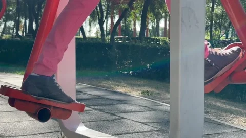 Outdoor Stepper Exercise in Public Park, Outdoor Fitness Training Stock Footage 342334929