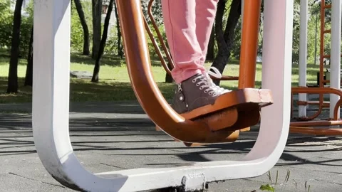 Outdoor Stepper Exercise in Public Park, Outdoor Fitness Training Stock Footage 342343079