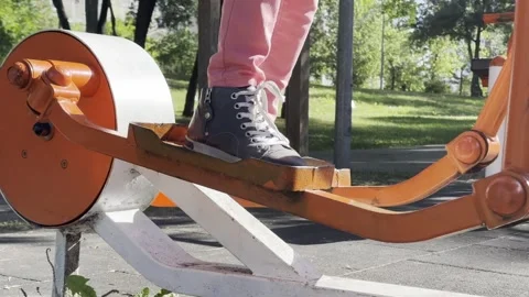 Outdoor Stepper Exercise in Public Park, Outdoor Fitness Training Stock Footage 342343080