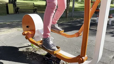 Outdoor Stepper Exercise in Public Park, Outdoor Fitness Training Stock Footage 342343081