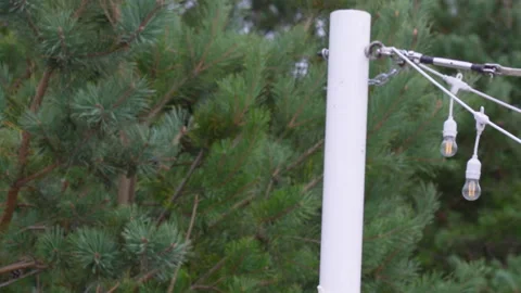 Outdoor String Lights on White Pole Stock Footage 327467791