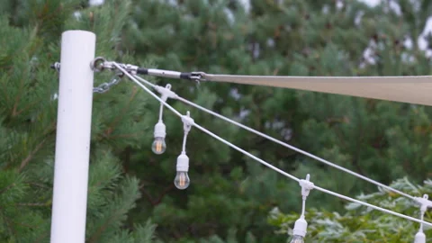 Outdoor String Lights on White Pole Stock Footage 327467805