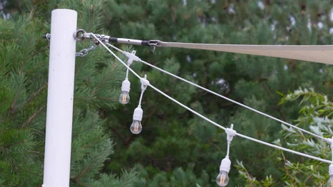 Outdoor String Lights on White Post Stock Footage 327449174