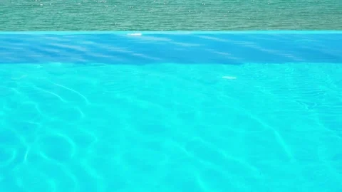 Outdoor Swimming Infinity Pool with Clear Clear Blue Turquoise Water with Sea Vi Stock Footage 204008664