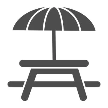 Outdoor table with umbrella solid icon, picnic concept, Camping Table sign on Illustration