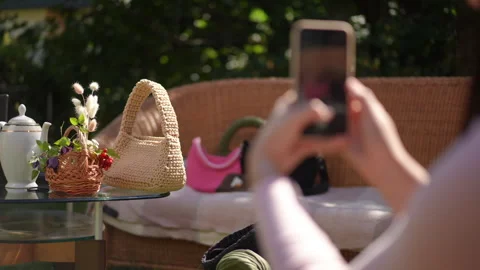 Outdoor Tea Setup using Handcrafted Baskets along with Unique Accessories Stock Footage 302189966