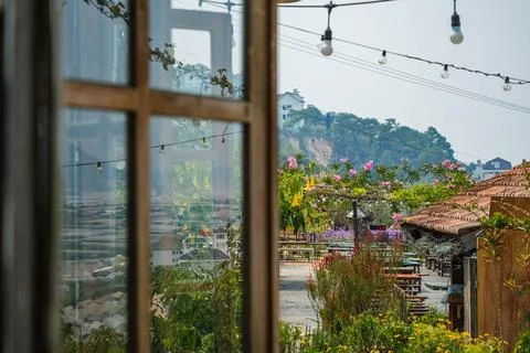Outdoor Terrace View Through Window Stock Photos