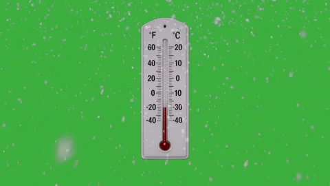 Outdoor thermometer snow falling green screen Stock Footage 340525627