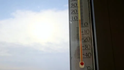 Outdoor Thermometer On Window Showing Cold Temperature On Bright Winter Day Stock Footage 329914320