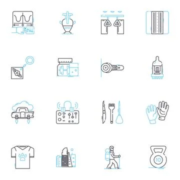 Outdoor trek linear icons set. Adventure, Nature, Hiking, Backpacking Stock Illustration