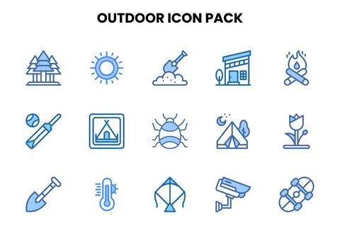 Outdoor Two Colour Bundle Icons Pack Stock Illustration
