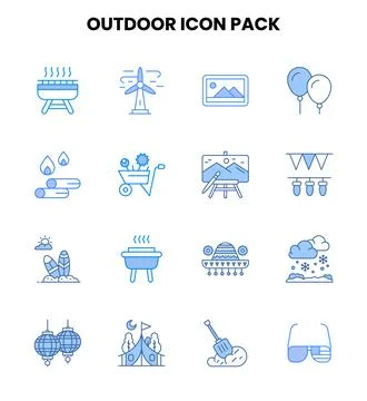 Outdoor Two Colour Bundle Icons Pack Stock Illustration