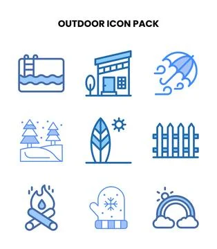 Outdoor Two Colour Set Icons Pack Stock Illustration