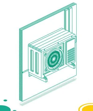 Outdoor Unit of Air Conditioner. Isometric Outline Concept. Stock Illustration