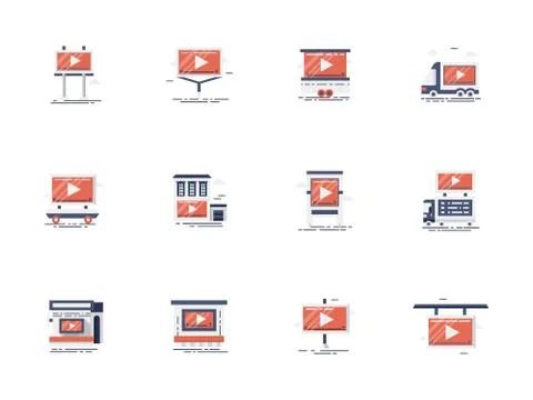 Outdoor video advertising flat vector icons set Ilustración de archivo