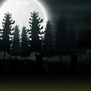 Outdoor view with the full moon background in halloween day Stock Illustration