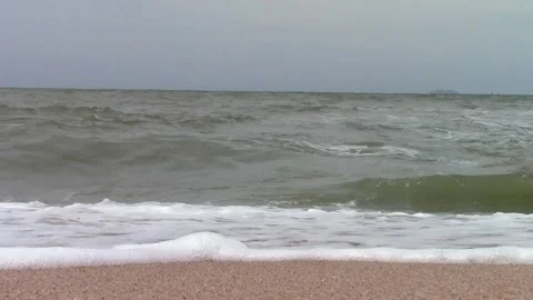 Outdoor view landscape sandy beach ocean wave summer hot day, Thailand Stock Footage 247604613