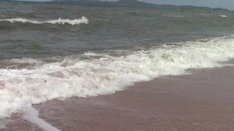 Outdoor view landscape sandy beach ocean wave summer hot day, Thailand Stock Footage 247604624