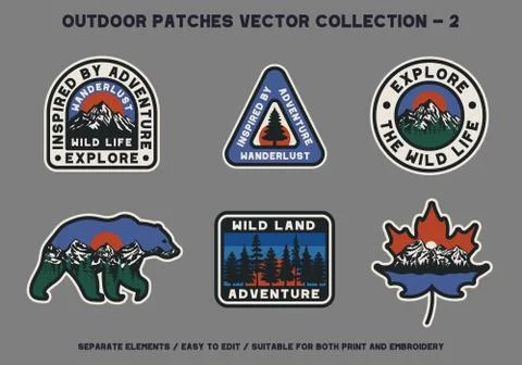 Outdoor Wild Land Adventure Patches Stock Illustration