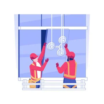 Outdoor windows installation isolated concept vector illustration. Stock Illustration