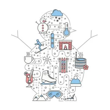 Outdoor winter fun vector flat line art illustration Illustrazione stock