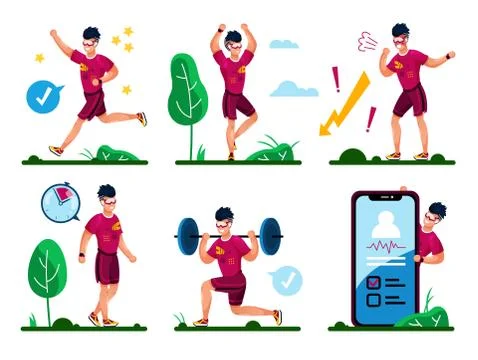 Outdoor Workout Activities Flat Vector Concept Set Stock Illustration