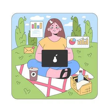 Outdoor workspace concept. Flat vector illustration. Stock Illustration