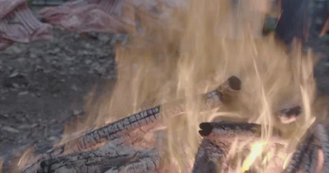 Outdoors  barbecue bonfire. Close up. Stock Footage 171286912