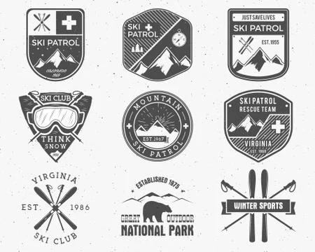 Outdoors camp stamp vector design. Tourism hipster patch and badges. Expedition Illustrazione stock
