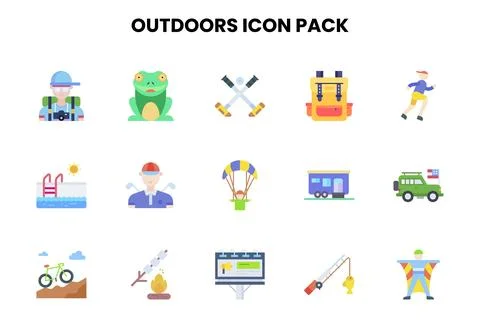 Outdoors Flat Bundle Icons Pack Stock Illustration