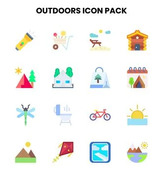 Outdoors Flat Collection Icons Pack Stock Illustration