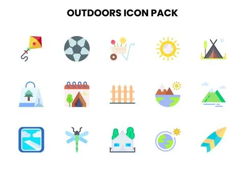 Outdoors Flat Design Icons Pack Stock Illustration