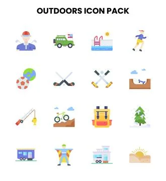 Outdoors Flat Set Icons Pack Stock Illustration