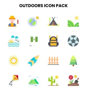 Outdoors Flat Set Icons Pack Stock Illustration