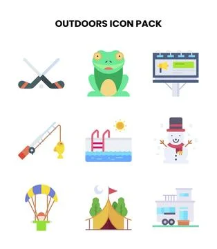 Outdoors Flat Set Icons Pack Stock Illustration