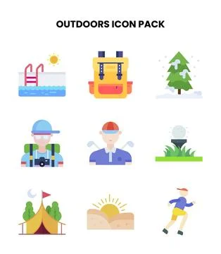 Outdoors Flat Set Icons Pack Stock Illustration