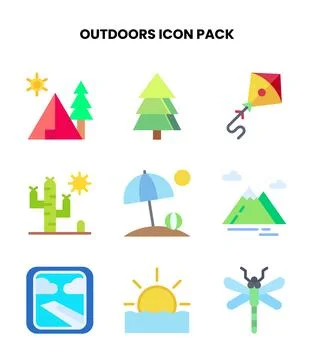 Outdoors Flat UI Icons Pack Stock Illustration