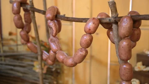Outdoors Food Concept. Appetizing barbecued steak, sausages and grilled Видео 123779164