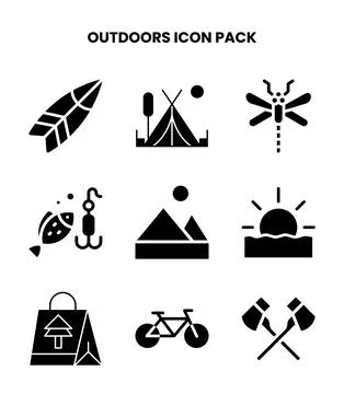 Outdoors Glyph Bundle Icons Pack Stock Illustration